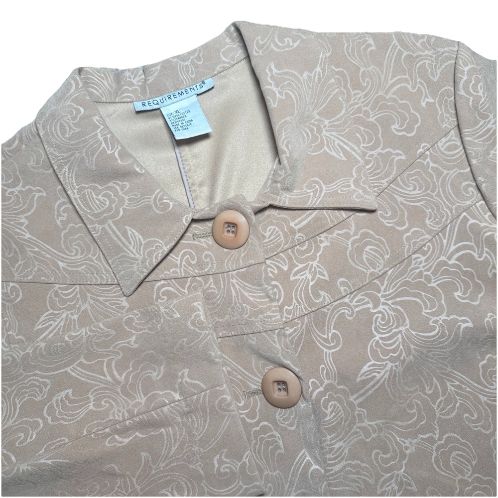 Requirements Women XL Beige Textured Open Front Blazer Faux Suede Floral Pockets - Picture 3 of 9